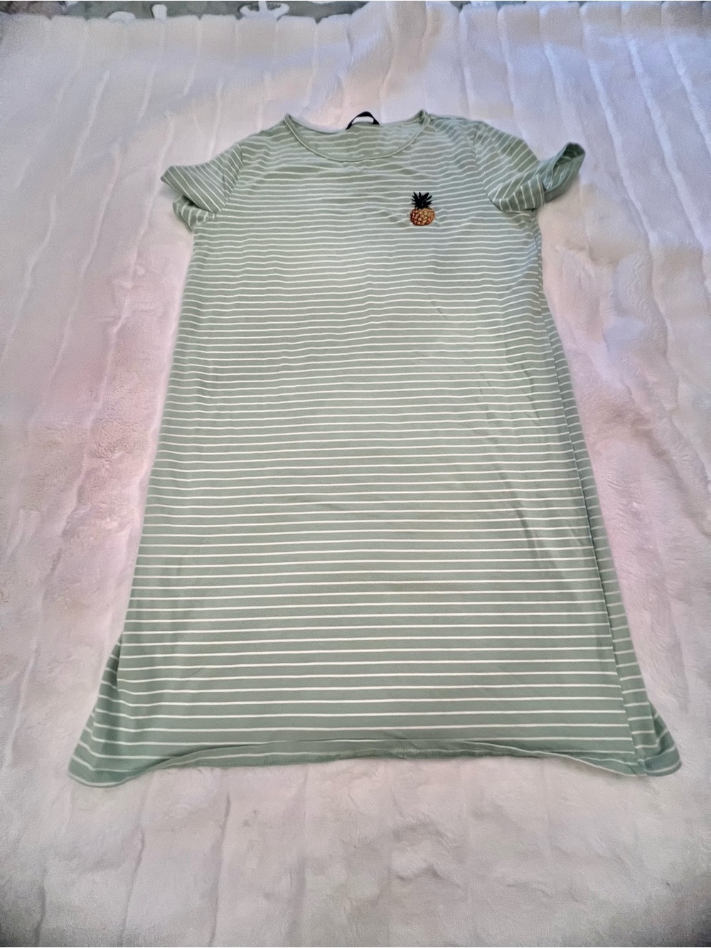 SHEIN Mint Green & White Striped Pineapple embroidered summer Dress medium